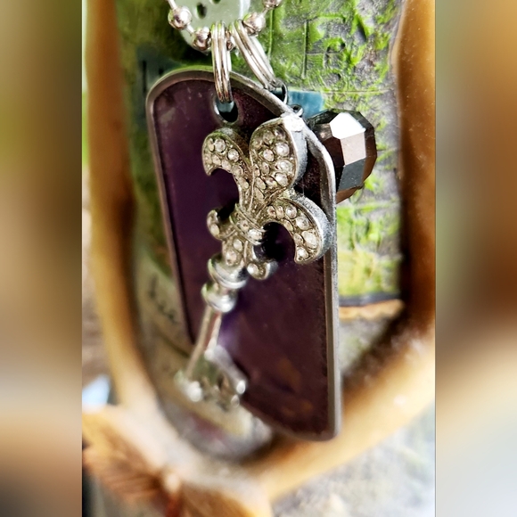 CHROME HEARTS Purple Pendant Rhinestones Fleur de Lis Silver Crystal Dog Tag 24" - Picture 11 of 16